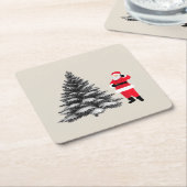 Santa standing near pine tree kartonnen onderzetters (Schuin)