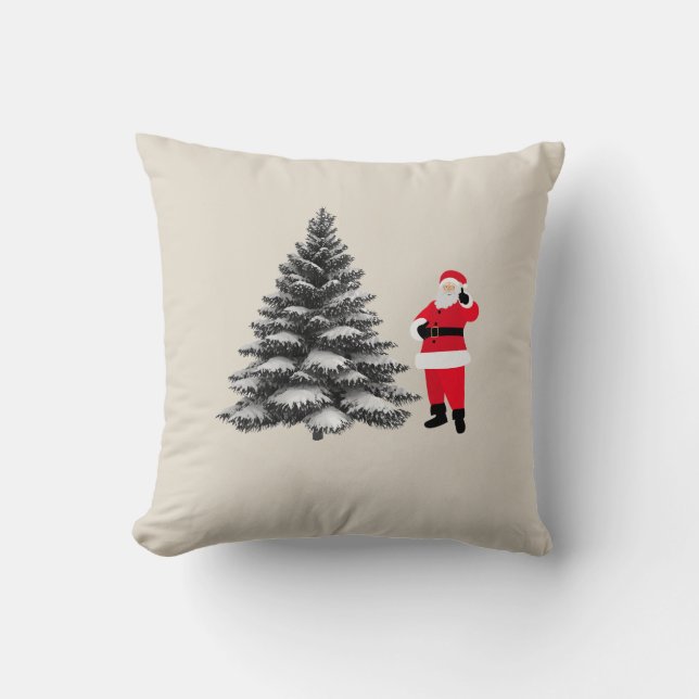 Santa standing near pine tree kussen (Voorkant)