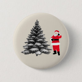 Santa standing near pine tree ronde button 5,7 cm