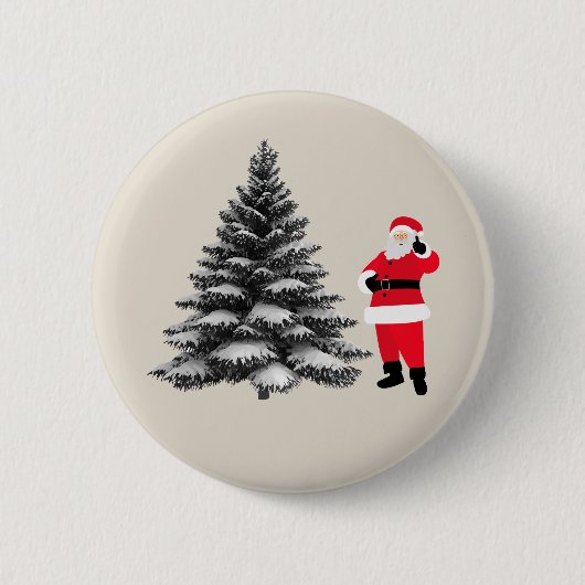 Santa standing near pine tree ronde button 5,7 cm (Voorkant)