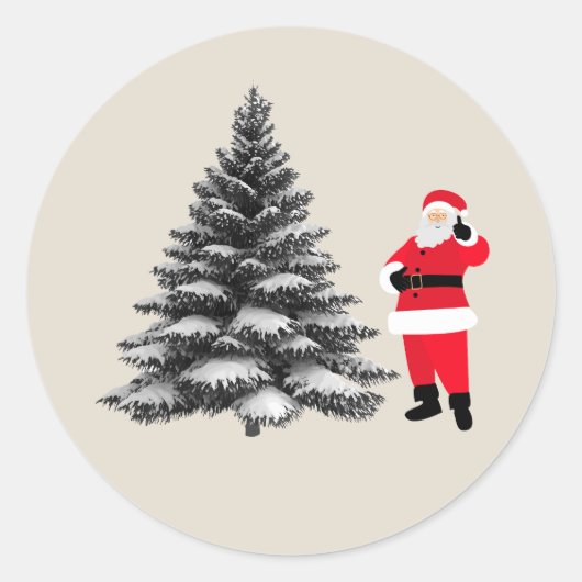 Santa standing near pine tree ronde sticker (Voorkant)