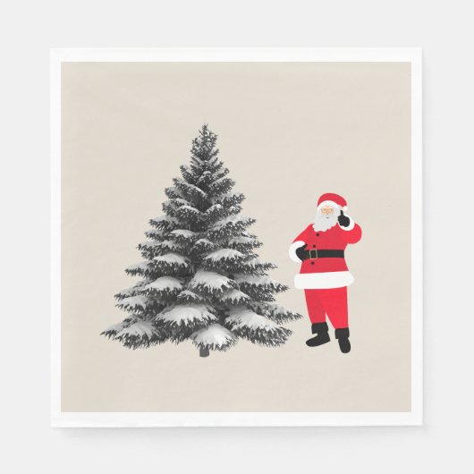 Santa standing near pine tree servet (Voorkant)