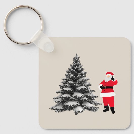 Santa standing near pine tree sleutelhanger (Voorkant)