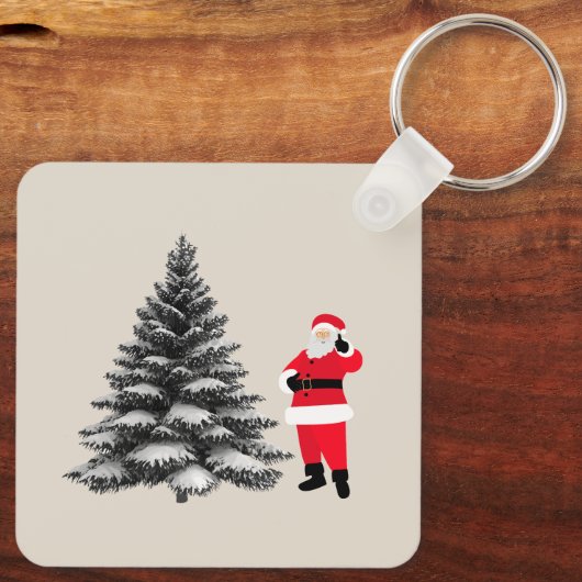Santa standing near pine tree sleutelhanger (Achterkant)