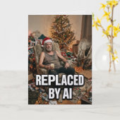 Santa Stapt Op AI Vervanging Grappig Kaart (Gele Bloem)