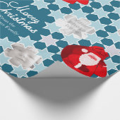 Santa Star-patroon rode blauwe kerstfoto Cadeaupapier (Hoek)