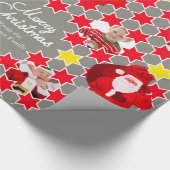 Santa Star-patroon rode grijze kerstfoto Cadeaupapier (Hoek)