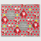 Santa Star-patroon rode grijze kerstfoto Cadeaupapier (Vlak)