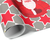 Santa Star-patroon rode grijze kerstfoto Cadeaupapier (Rol Hoek)