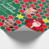 Santa Star-patroon rode grijze kerstfoto Cadeaupapier (Hoek)