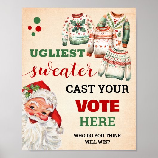 Santa Stem Voor Lelijkste Kersttrui Teken Poster (Voorkant)