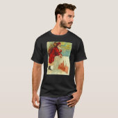 Santa Stepping Into A Rooftop Chimney Black Outlin T-shirt (Voorkant volledig)