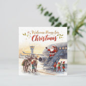 Santa steps out of the airplane Christmas Aviation Feestdagenkaart (Staand voorkant)