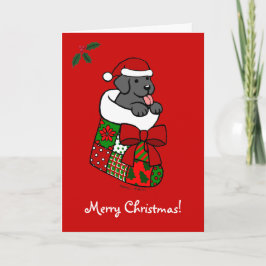 Santa Stocking Black Lab Puppy Cartoon Feestdagen Kaart