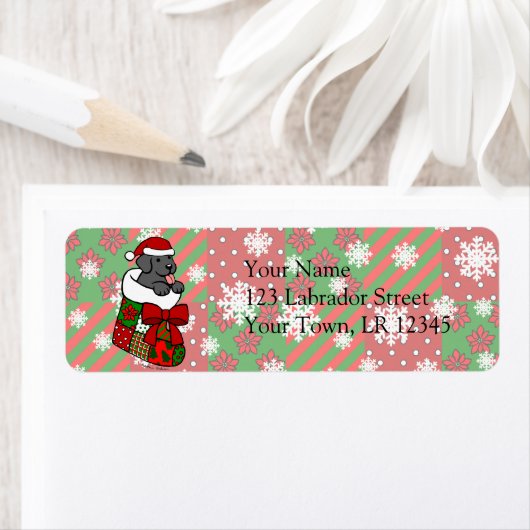 Santa Stocking Black Labrador Puppy Cartoon Etiket (Insitu)