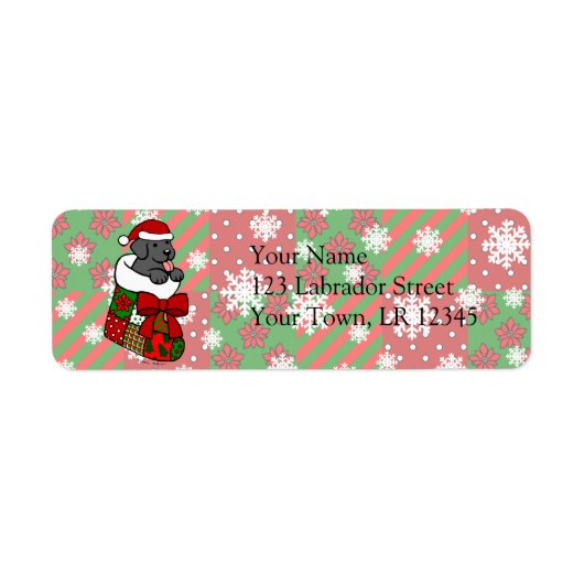 Santa Stocking Black Labrador Puppy Cartoon Etiket (Voorkant)