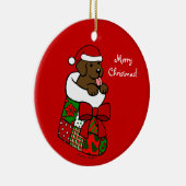 Santa Stocking Chocolate Labrador Puppy Cartoon Keramisch Ornament (Rechts)