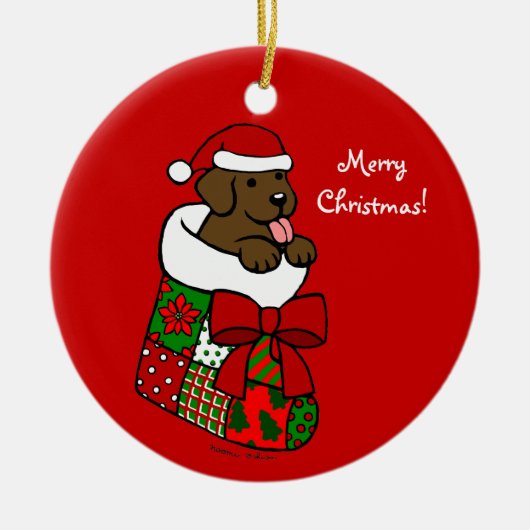 Santa Stocking Chocolate Labrador Puppy Cartoon Keramisch Ornament (Voorkant)