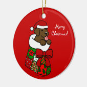 Santa Stocking Chocolate Labrador Puppy Cartoon Keramisch Ornament (Links)