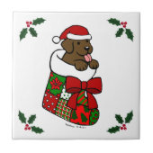 Santa Stocking Chocolate Labrador Puppy Cartoon Tegeltje (Voorkant)