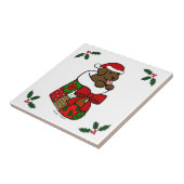 Santa Stocking Chocolate Labrador Puppy Cartoon Tegeltje (Zijkant)
