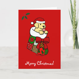 Santa Stocking Yellow Lab Puppy Cartoon Feestdagen Kaart