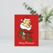 Santa Stocking Yellow Labrador Puppy Cartoon Feestdagenkaart (Staand voorkant)