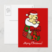 Santa Stocking Yellow Labrador Puppy Cartoon Feestdagenkaart (Voorkant / Achterkant)