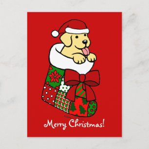 Santa Stocking Yellow Labrador Puppy Cartoon Feestdagenkaart