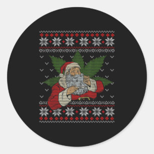 Santa Stoner Roken Wiet Humor Lelijke Kerst Ronde Sticker