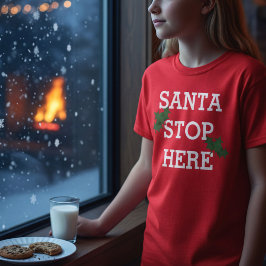 Santa Stop hier Funny Kerstfeestdag T-Shirt