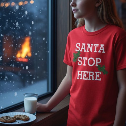 Santa Stop hier Funny Kerstfeestdag T-Shirt