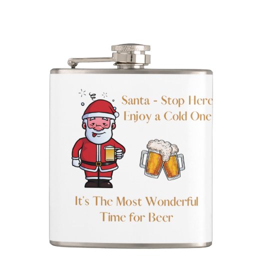 Santa - Stop hier, geniet van een koude op een Heupfles (Voorkant)
