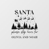 Santa stop hier gepersonaliseerd kerstfeest modern raamsticker (Vel)