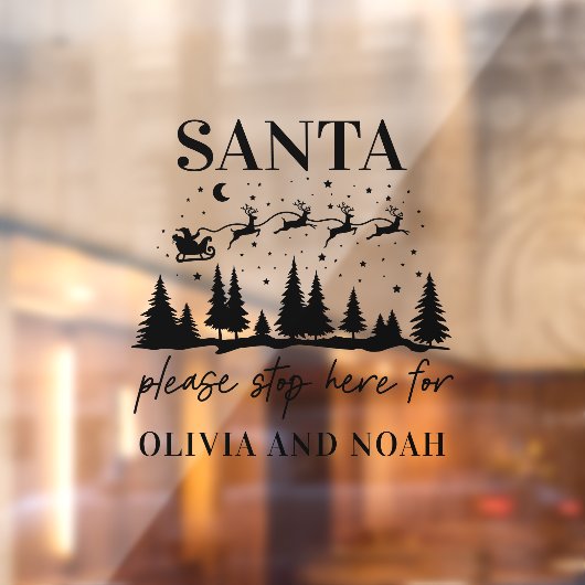 Santa stop hier gepersonaliseerd kerstfeest modern raamsticker (Vel 2)