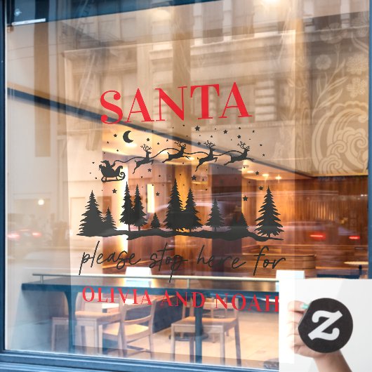 Santa stop hier gepersonaliseerd kerstfeest modern raamsticker (Cafe Raam)