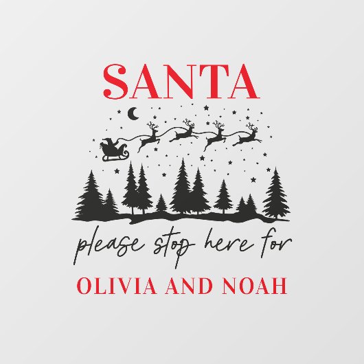 Santa stop hier gepersonaliseerd kerstfeest modern raamsticker (Vel)