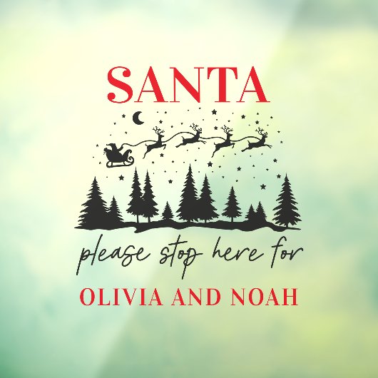 Santa stop hier gepersonaliseerd kerstfeest modern raamsticker (Vel 3)