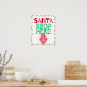 SANTA STOP HIER Kerst Muur Art Decor Poster (Keuken)