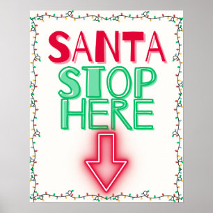 SANTA STOP HIER Kerst Muur Art Decor Poster