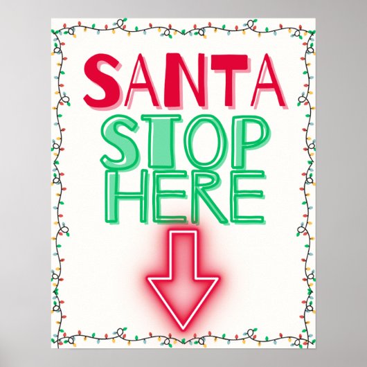 SANTA STOP HIER Kerst Muur Art Decor Poster (Voorkant)