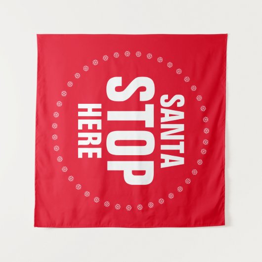 Santa Stop hier rood en wit grappig Wandkleed (Voorkant (horizontaal))