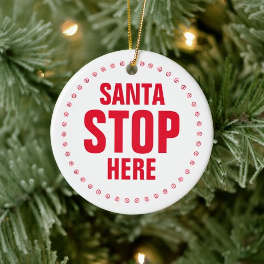 Santa Stop hier rood, leuk kerkerst Keramisch Ornament (Boom)