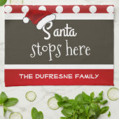 "Santa Stops here" kerstpoka Dots Theedoek (Gevouwen)