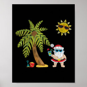 Santa Strand Tropische Kerstmis In Juli Palmbomen Poster
