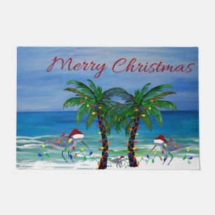 Santa strandlopers met kerstpalmbomen deurmat