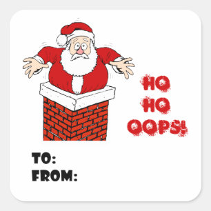 Santa Stuck in Chimney Ho Ho Oops. Vierkante Stick Sticker