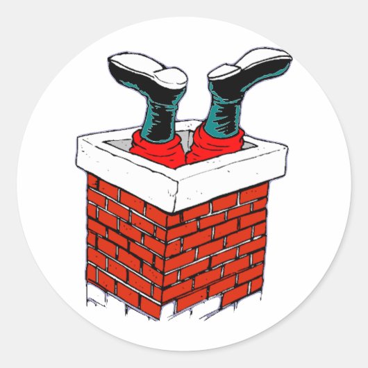 Santa Stuck in de schoorsteen Ronde Sticker (Voorkant)