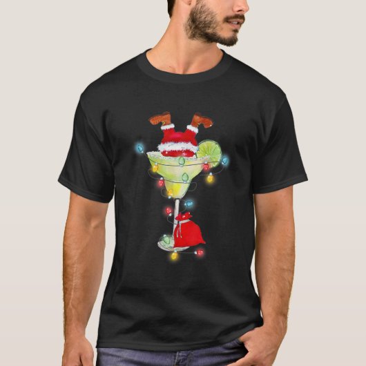 Santa Stuck in Margarita Cocktail Glass Funny Chri T-shirt (Voorkant)