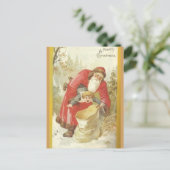 Santa Stuffing Naughty Boy in een zak Feestdagenkaart (Staand voorkant)